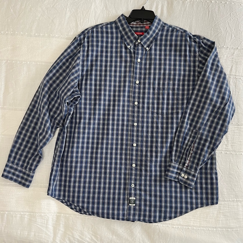 Izod Blue Plaid Casual Button Down Shirt